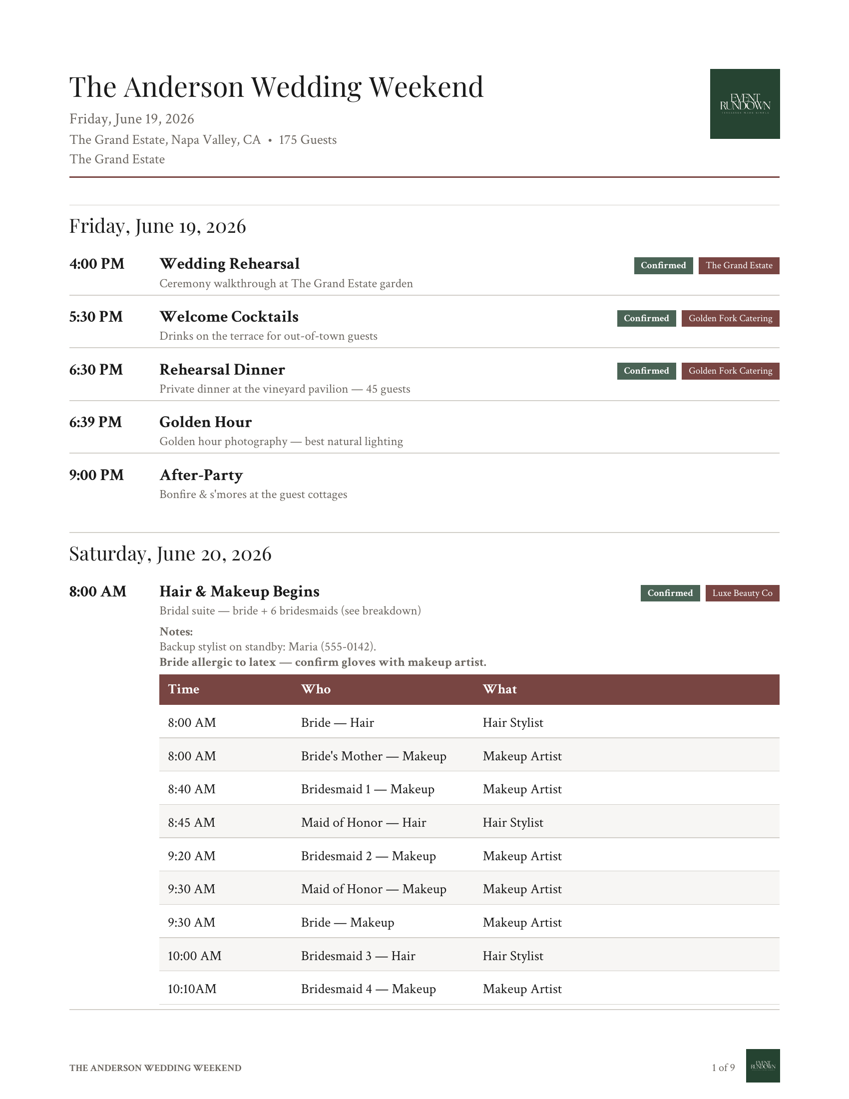 Anderson Wedding branded PDF — page 1 of 9